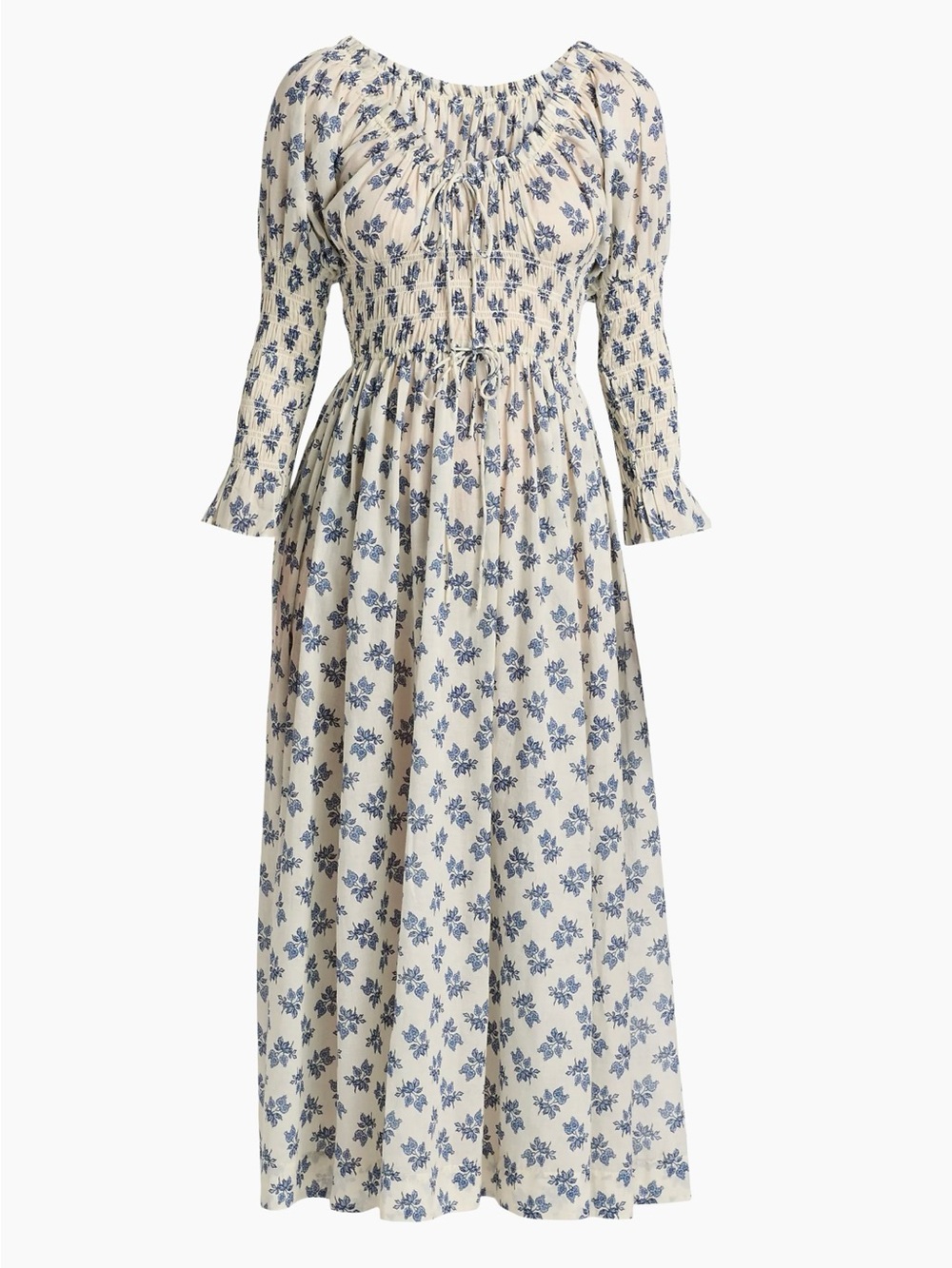 Doen Cream Kaira Midi Dress with Blue Floral Print-Small